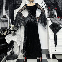 Vampire Chain Long-Sleeve Dress Subculture-Style Lace-Patchwork Maxi Dress
