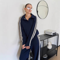 Womens Casual Home Wear Set Lace-trimmed Collar Long Sleeves And Tie-closure Pants