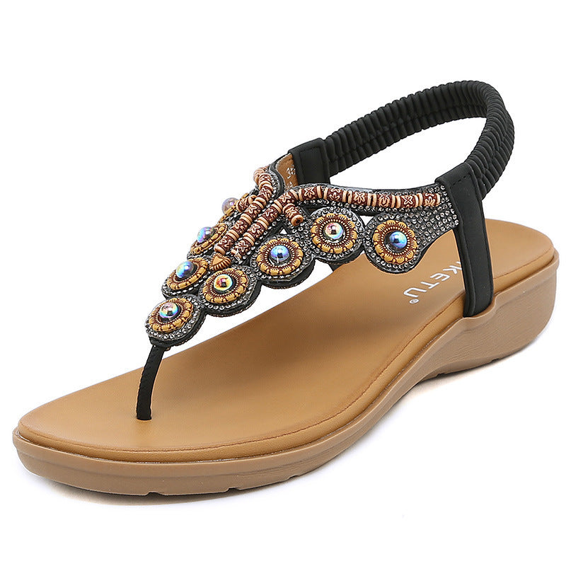 Women's Bohemian-style Beaded Rhinestone Buckle Sandals