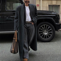 Lapel Long Sleeve Long Overcoat Outerwear Temperament Commute Stripes