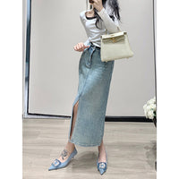 Women's Minimalist Hot Stamping Elastic Denim Skirt