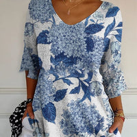 Floral 3d Printed Women's V-neck T-shirt Printed Round Neck Short Sleeve