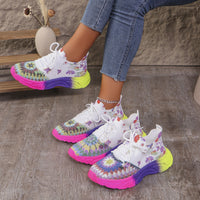 Fashion Printed Flat Sports Shoes Front Lace-up Plus Size