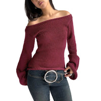 New Solid Color Slim-fit Bell Sleeve T-shirt With Boat Neck