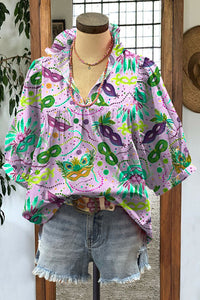 Loose-fitting Womens V-neck Top With Puffed Sleeves