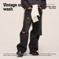 Street Men's Wear Hole Washing Water Wide-leg Jeans