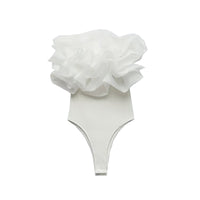 Strapless Straight Collar Transparent Organza Laminated Decoration Rib Jumpsuit