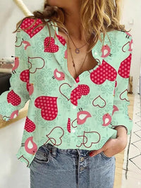 Creative Love Valentine's Day Element Pattern Long Sleeve Women's Shirt