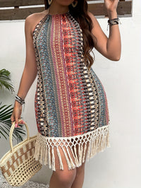 Beach Vacation Printed Sleeveless Halterneck Dress