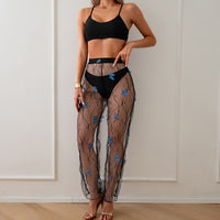 Women's Voile Transparent Black Butterfly Bikini Three-piece Set