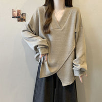 Textured Ribbed Cross-design Long-sleeve Top For Women