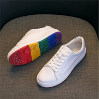 Women's Casual Sports Versatile Head Layer Cowhide Rainbow Bottom Running Shoes