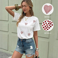 Casual Loose Heart Rhinestone-Embellished Short-Sleeve T-Shirt