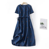 Linen Printed Artistic Polka-Dot Midi Dress For Petite Frames