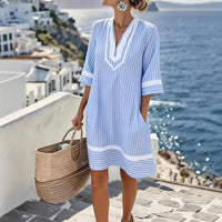 V-neck Bohemian Print Loose-fitting Beach Dress