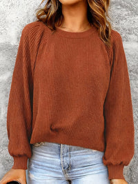 Fashionable Solid-Color Waffle-Knit Long-Sleeve Pullover Top