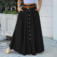 Fall Women's Long Dress Button High Waist Pure Color Pocket Casual