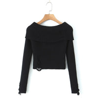 Off-shoulder Large Lapel Short Sweater For Women