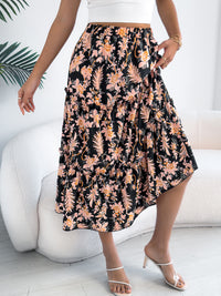 Women's Casual Floral Print Ruffle Trim Midi Beach Skirt
