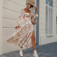 Feminine Floral Print Long-Sleeve Dress