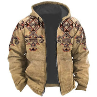 3D Printed Retro Style Hooded Zipper Sweatshirt