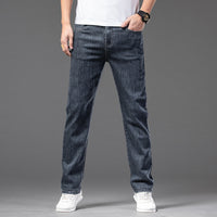 Men's Casual Half Elastic Waist Stretch Denim Trousers