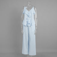 Ruffle-trimmed Camisole And Casual Wide-leg Pants Set