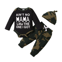 Spring And Autumn Boys' MAMA Letter Printing Long-sleeve Jumpsuit Three-piece Set