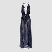 Fashionable Printed High-Slit Halterneck Semi-Sheer Dress For Women