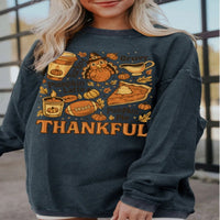 Dark Grey Twisted Ribbed THANKFUL Printed Baggy Sweatshirt