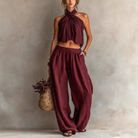Womens Loose-Fit Sleeveless Top And Wide-Leg Pants Two-Piece Set