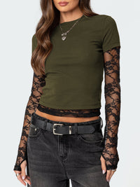 Sexy Women's Fake Two-piece Long Sleeve Crew Neck T-shirt
