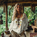 Printed Women's Round Neck Retro Bohemian Top