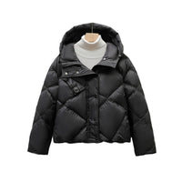 Women's Simple Diamond-pattern Hooded Down Jacket