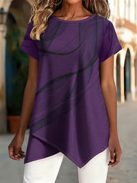 Fashionable New Arrival Crew-Neck Top With Artistic Line Design And Print Pattern