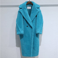 Women's Long Pink Wool Alpaca Fleecefiber Fur Coat