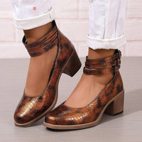 Retro 36-42 Large Size Chunky Heel Shoes With Back Zipper