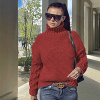 Loose Cable-knit Solid Color Turtleneck Sweater For Women