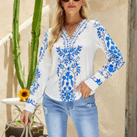 Women's Ethnic Print V-neck Casual Shirt