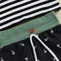 Striped Short-sleeved T-shirt Coconut Printed Shorts Suit