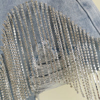 Fringed Chain Jeans Women's High Waist Slim Se Xy Shorts European And American Style Heavy Industry Beading Tide
