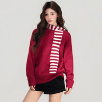 Striped Scarf Long Sleeve Coat Base Shirt Women