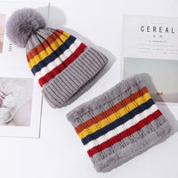 Women's Color Matching Striped Thick Warm Knitted Hat