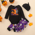 Boys' Black Round Neck Long Sleeve Letter Printed Romper Purple Printed Trousers Infant Children's Suit