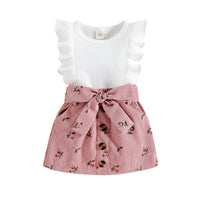 Pit Strip Flying Sleeves Floral Corduroy Skirt Two-piece Suit