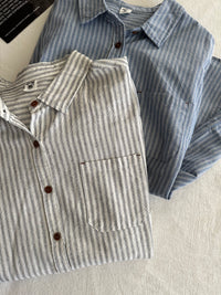 Vertical-striped Long-sleeve Shirt Womens Figure-flattering Versatile Casual Top