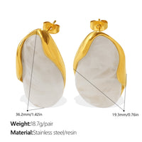European And American Retro Irregular Amber Powder-white-blue Gradient-dyed Gold-edge Ear Ring, Non-fading, 18K Gold-plated, Exclusive Small-sized Earrings