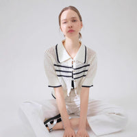 Cardigan Short Sleeve Fit Lapel Fashion Striped Colors