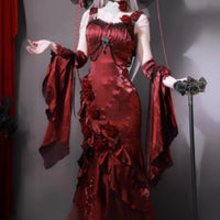 Red Rose Mermaid Dress Elegant Goddess Chic Formal Gown