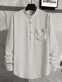 Mens Stylish Personalized Pleated Soft Skin-Friendly Long-Sleeve Shirt